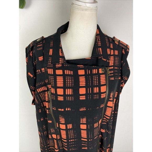 City Chic Size M Women's Tunic Dress Black Orange Geometric Zip up - Picture 2 of 9